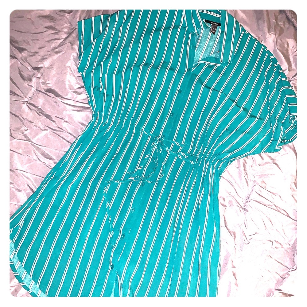 Forever 21 striped green/turquoise and white dress